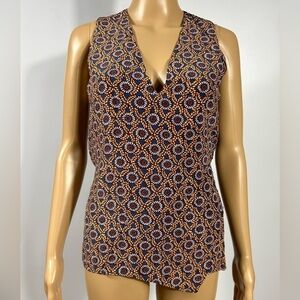Derek Lam 10 Crosby Orange/Blue Floral Wrap Sleeveless Blouse With Tassels Sz.6